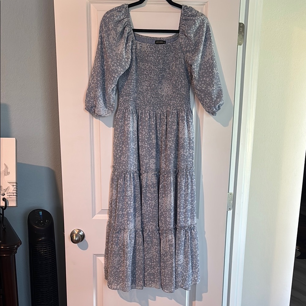 Elegant Blue Floral Women's Dress